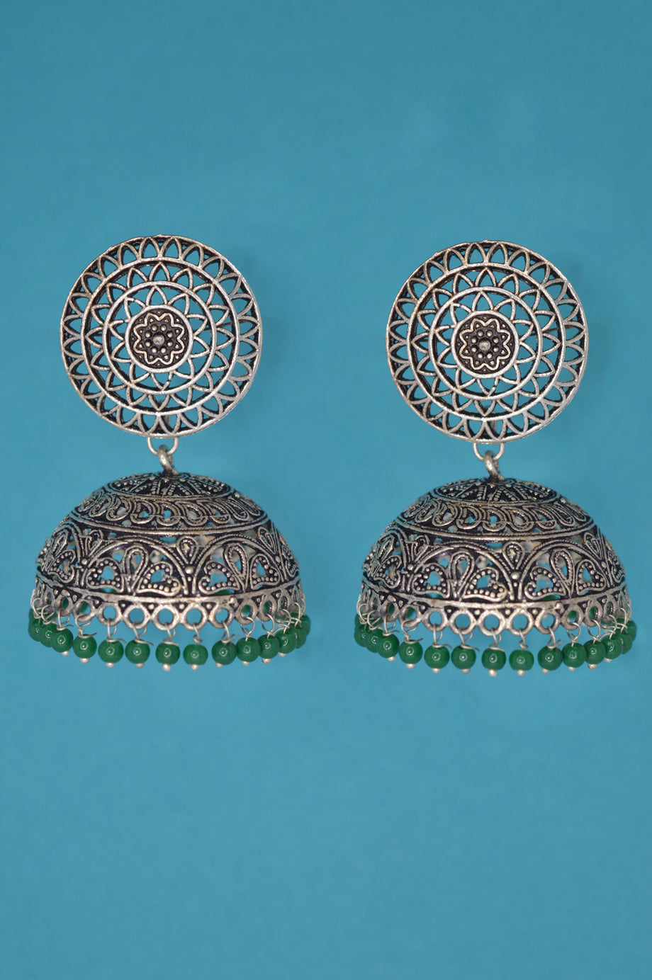 Oxidised Silver Traditional Jhumkas - South India Jewels